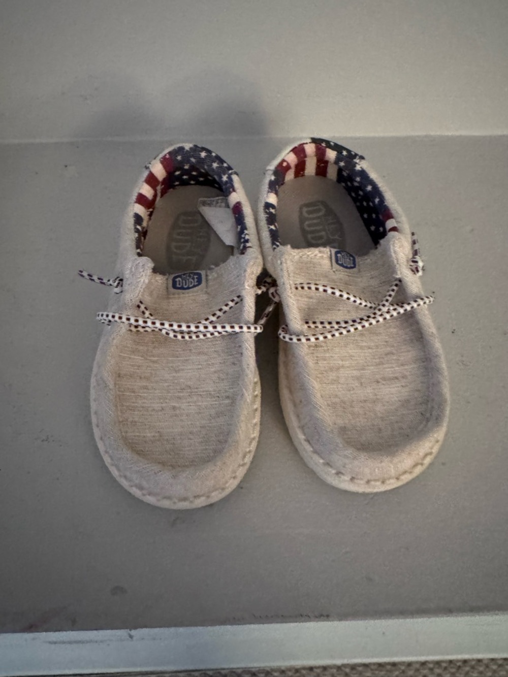 Hey Dude Kids Slip-On Sneakers in Light Beige with Patriotic Star Lining